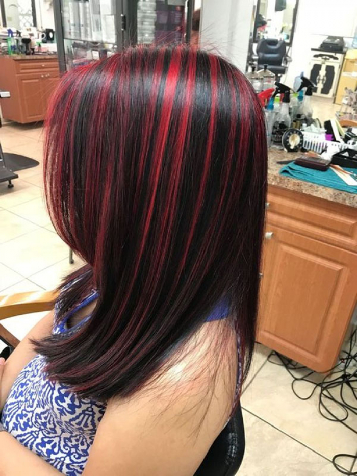 Black hair with red highlight 9